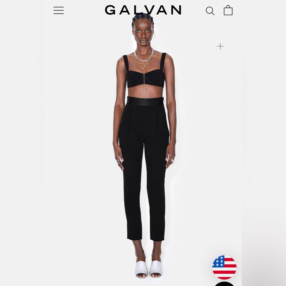 GALVAN LONDON Zengel Trousers Black Satin Waistband High Rise Slim Leg Pants 10
